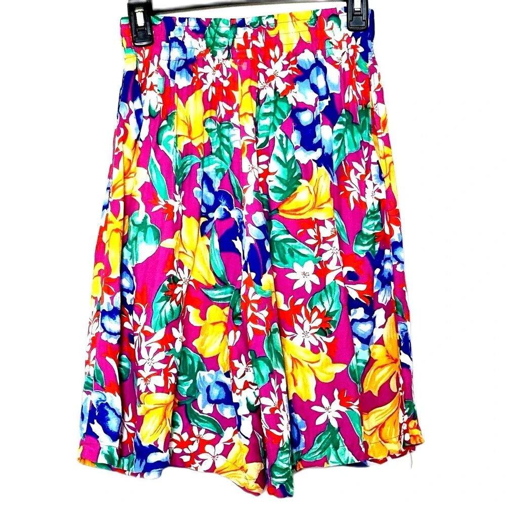Vintage Counterparts 90s Tropical Floral Skort Small High Waist Rayon Made USA
